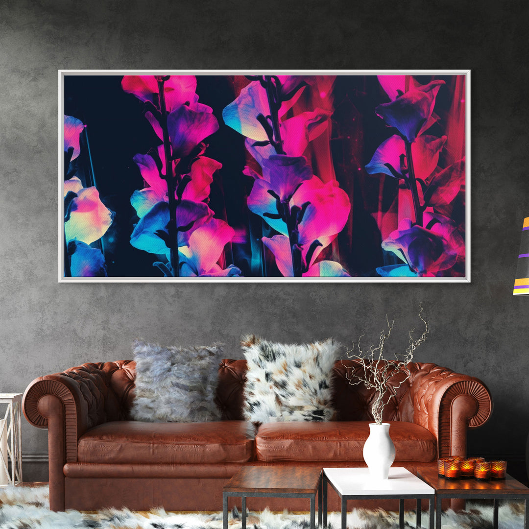 Abstract Flowers Wall Decor, Floral Wall Art, Nature Print, Panoramic Wall Decor, Canvas Print, Wall Art, Framed Canvas Art