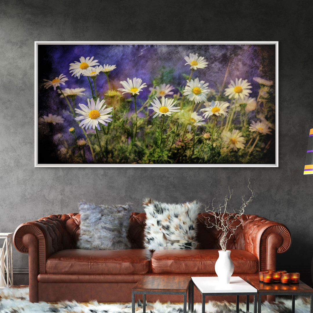 Wildflowers Wall Decor, Floral Wall Art, Nature Print, White Daisies, Panoramic Wall Decor, Canvas Print, Wall Art, Framed Canvas Art