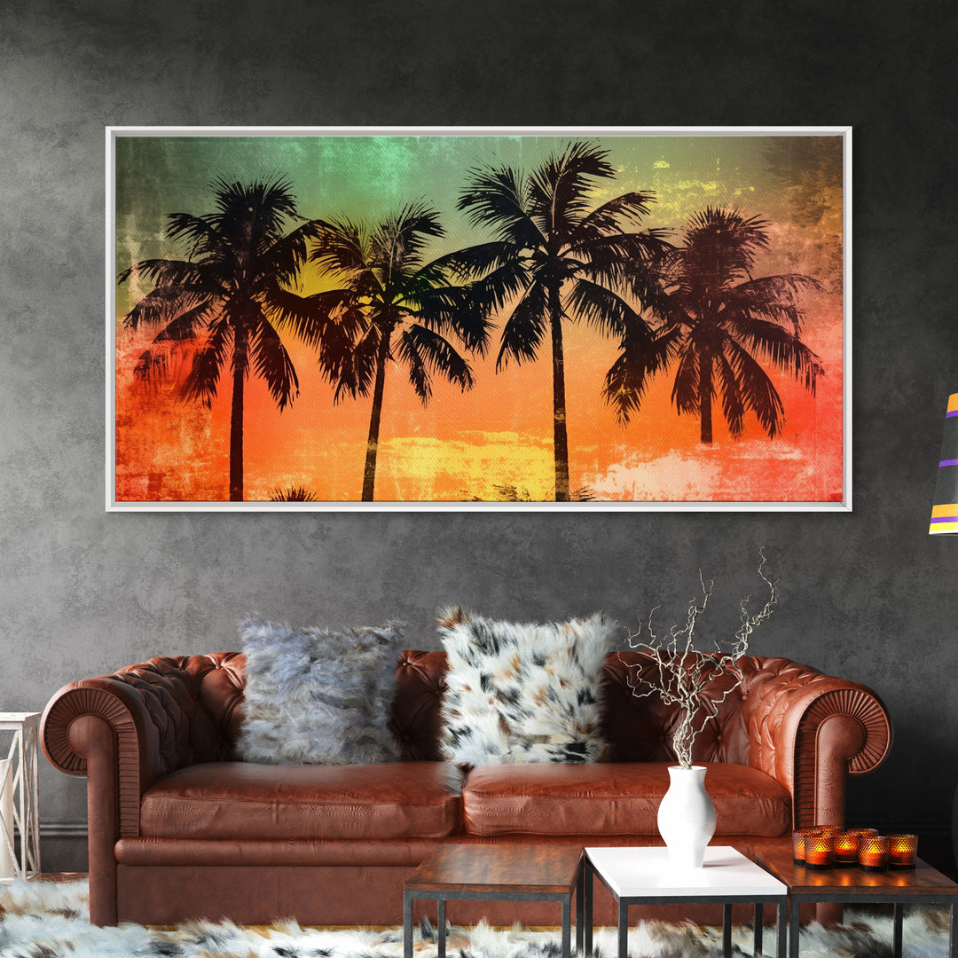 Tropical Wall Art, Sunset Wall Decor, Palm Trees Wall Art, Abstract Art, Panoramic Wall Decor, Canvas Print, Wall Art, Framed Canvas Art