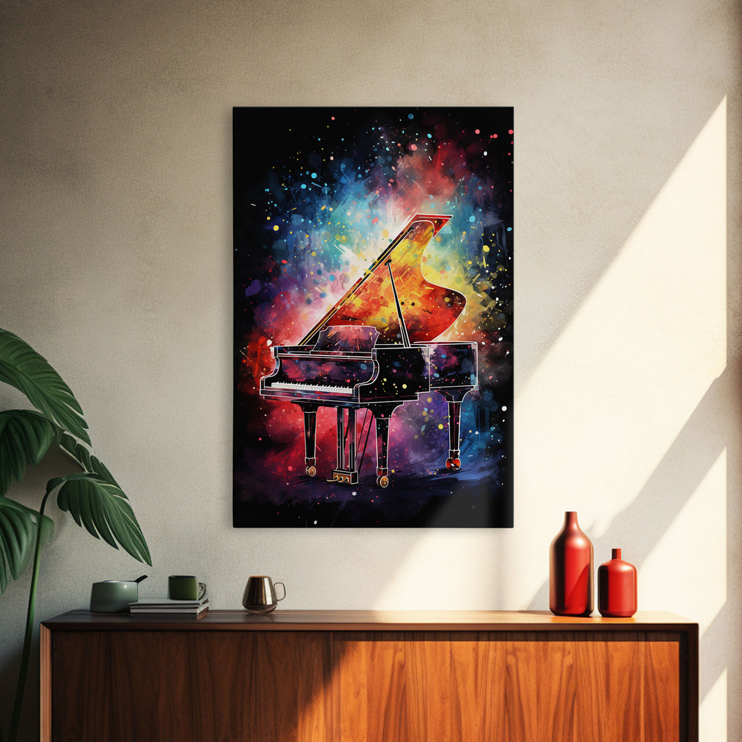 Galaxy Themed Grand Piano Wall Art, Musical Instrument Print, Studio Art, Framed Canvas Print, Piano Art, Baby Grand Piano