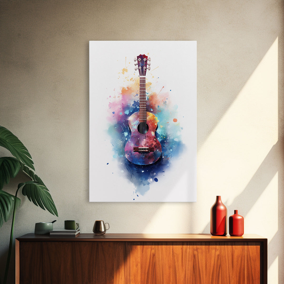 Ukelele Wall Art, Music Print, Framed Canvas Art, Graffiti Splatter Art Musical Instrument, Studio Wall Decor