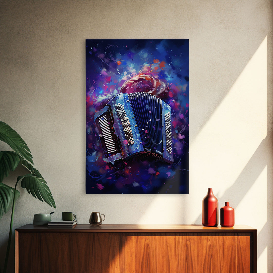 Cosmic Accordion, Instrument Print, Framed Canvas Print Or Poster, Gift For Musician