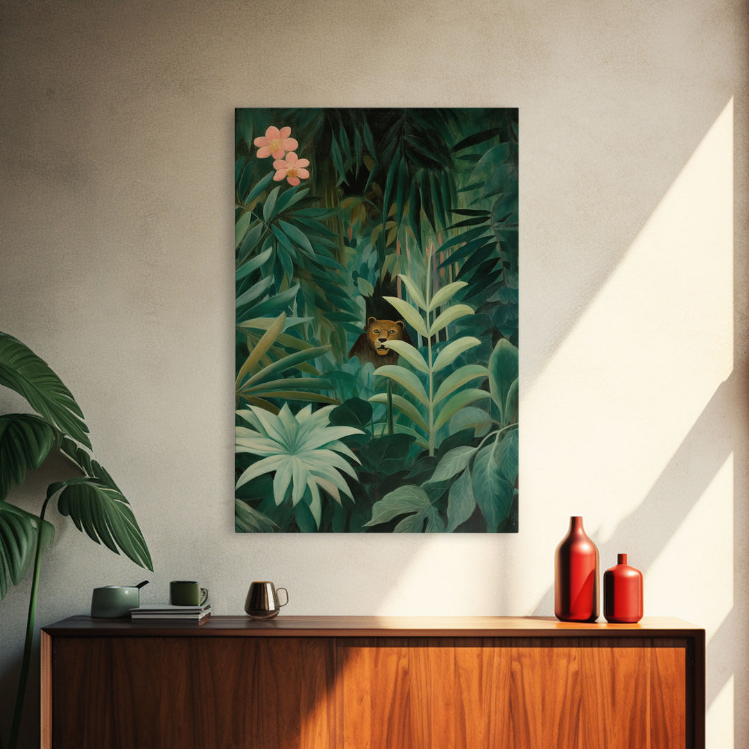 Tropical Botanical Wall Art, Framed Canvas Print or Poster Art, Maximalist Art, Jungle Print, Africa Art, Emerald Green Living Room Decor