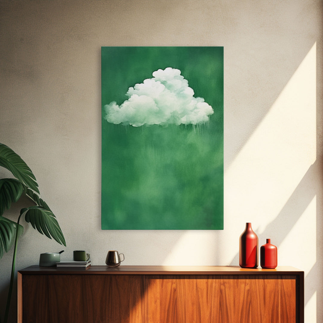 Emerald Green Rain Cloud Wall Art, Framed Canvas Or Poster Print, Abstract Art Print, Minimalist Wall Decor, Maximalist Decor, Dark Green