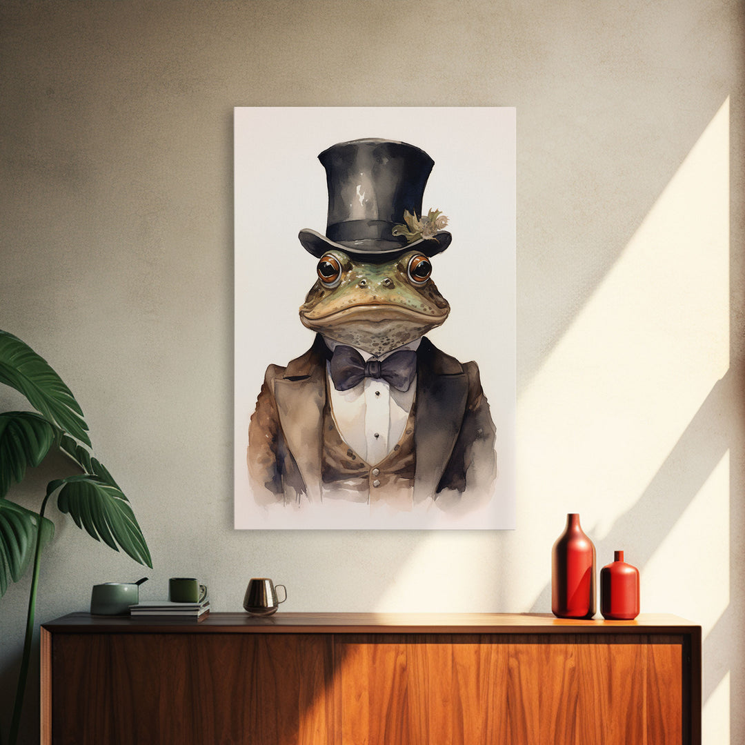 Toad Victorian Portrait, Vintage Style Animal Wall Art, Framed Canvas Print, Handmade Canvas Art, Le Business Toad