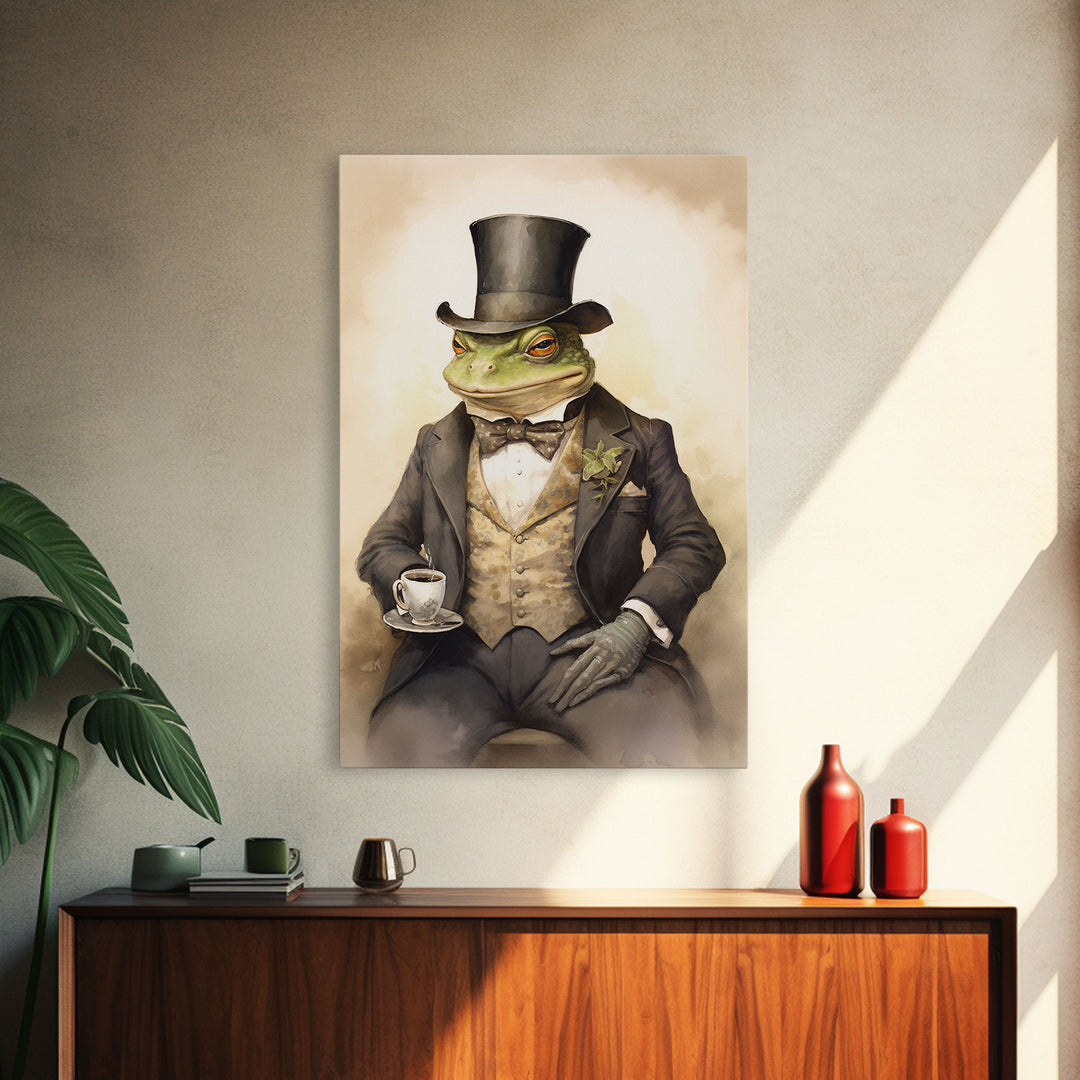 Le Business Toad, Victorian Toad Portrait, Vintage Style Animal Print Wall Art, Framed Canvas or Poster, Familiar Painting, Witchcraft Art