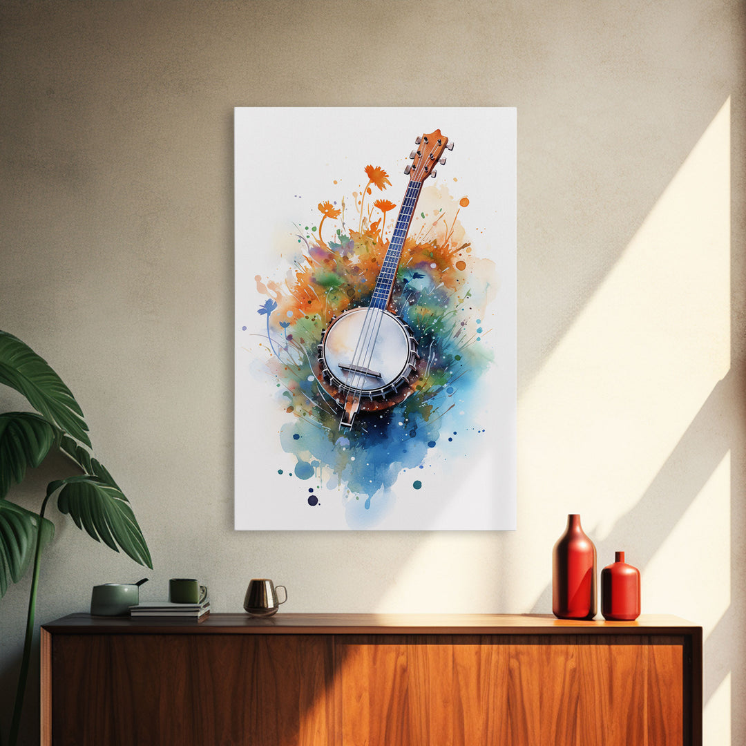 4 String Banjo Gift, Banjo Wall Art Canvas Print, Country Music Art, Guitar Art, Banjo Poster Print, Banjo Gifts, Musical Art