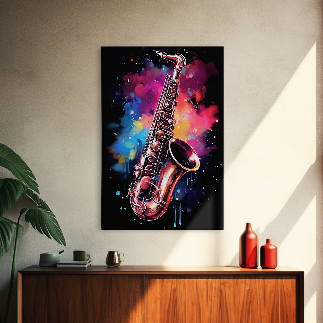 Unique Music Studio Gift, Saxophone Graffiti Art, Splatter Paint Art, Musician Gift, Marching Band Gift, Jazz Themed Art