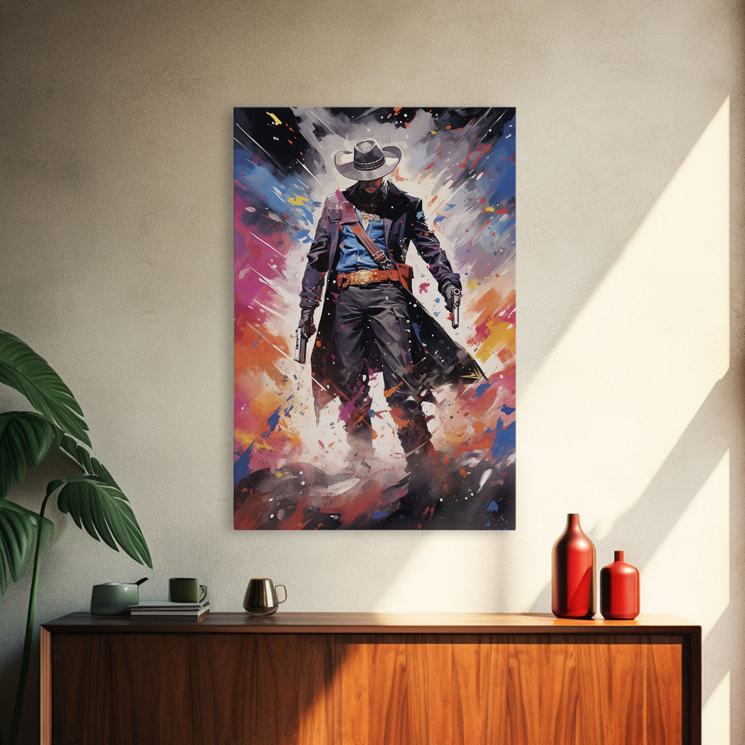 Cosmic Cyberpunk Cowboy Graffiti Art, Framed Canvas Print #4954