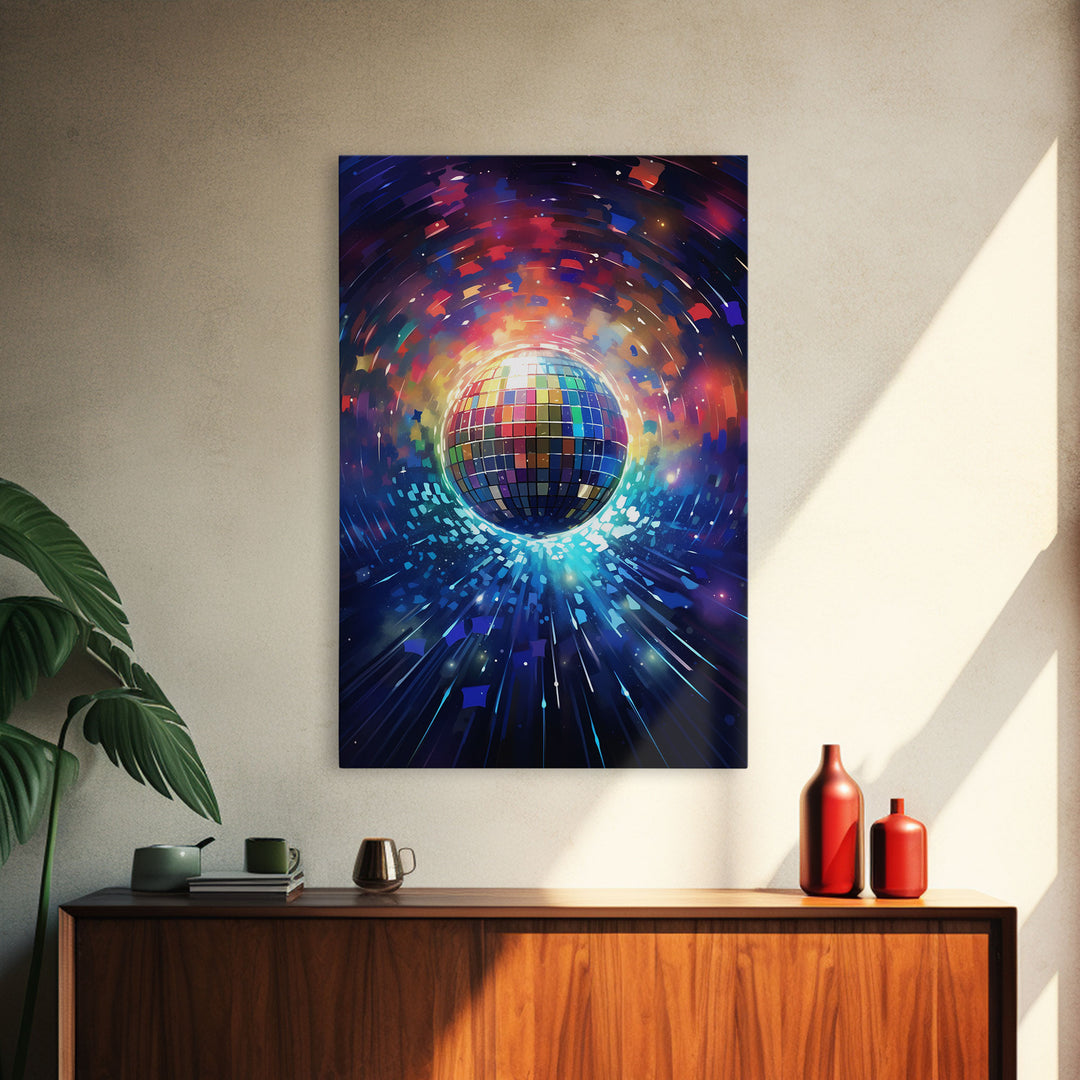 Galaxy Disco Ball, Framed Canvas Print, Music Studio Decor, Graduation Gift