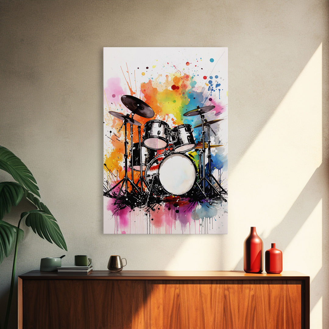 Drum Art, Gift For Drummer, Framed Canvas Print, Studio Art, Music Studio Decor, Drum Set