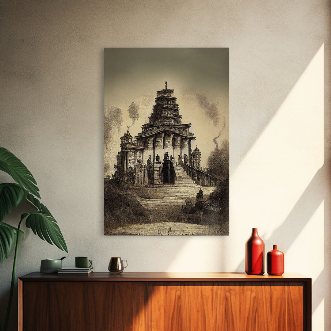 Incan Temple diagram art, canvas print, unique Mayan or Incan style temple diagram wall art, 1800s inca style wall art