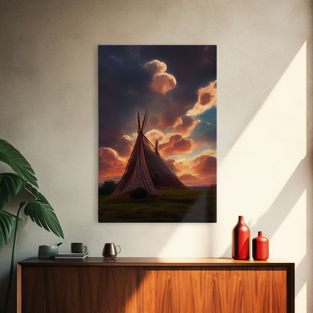 Native American Tipi Wall Art, Canvas Print, Early American Style Wall Decor