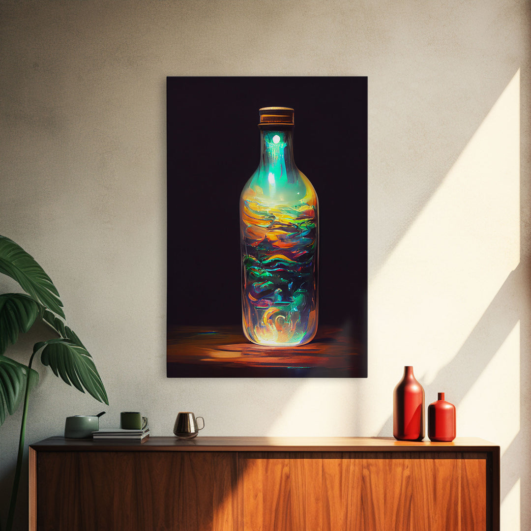 Miniature world in a bottle poster print, high fantasy wall art, magical wall art