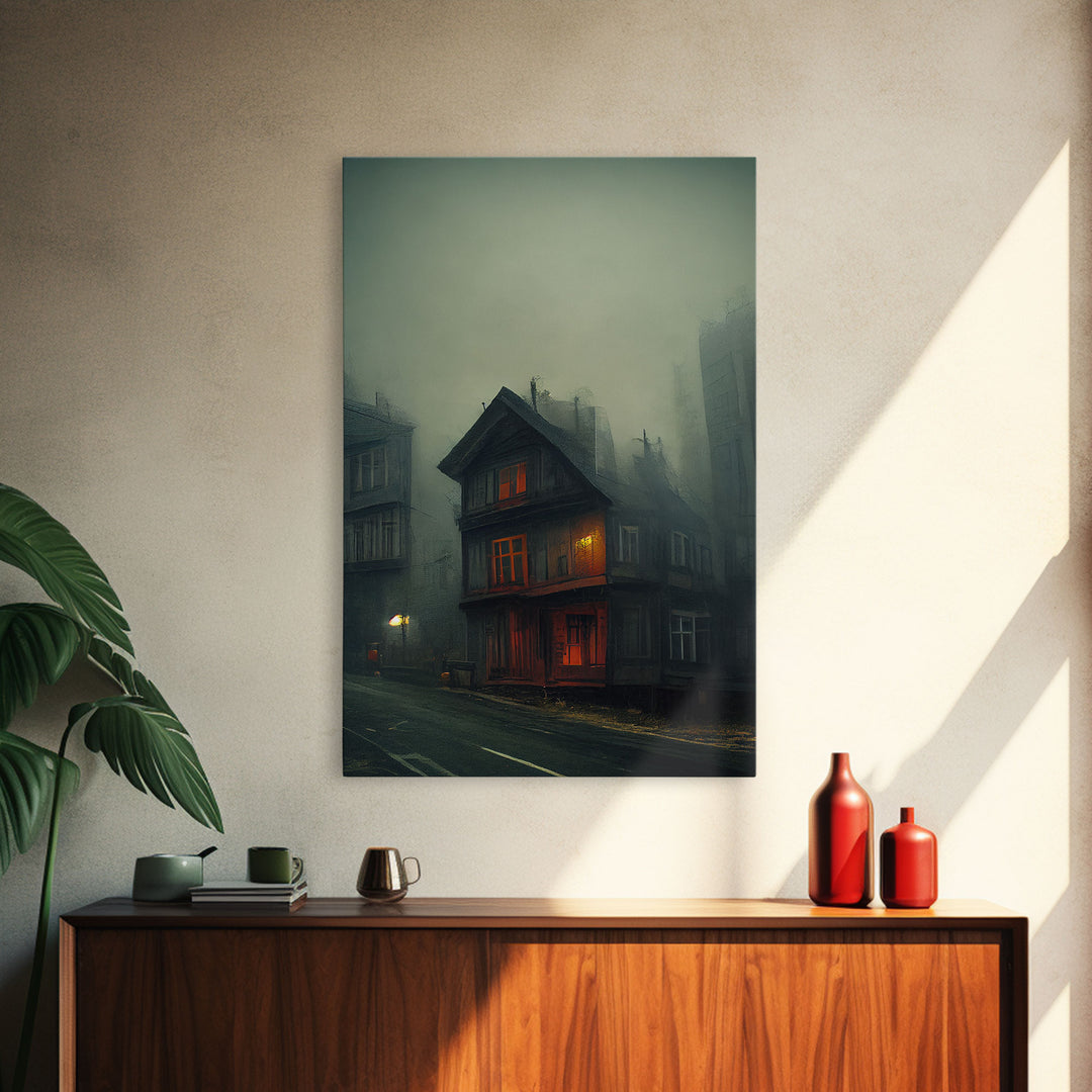 Spooky gloomy wall art, haunted house art, canvas print