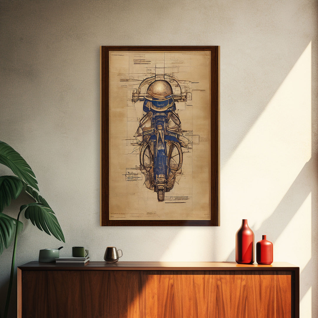 Da Vinci style steampunk motorcycle diagram, canvas print, man cave wall art, motorcycle art