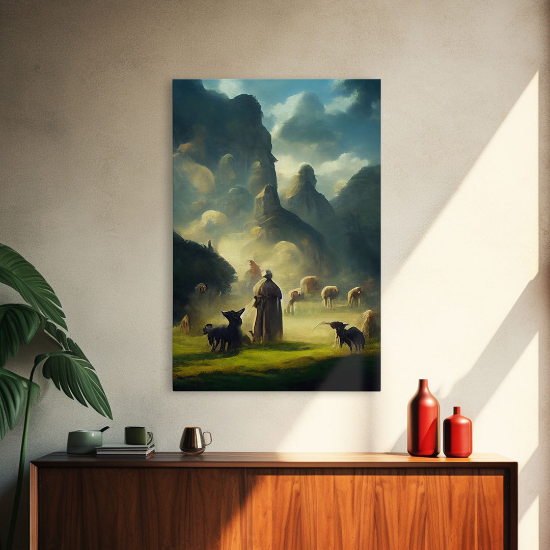 The shepherd and his flock, canvas print