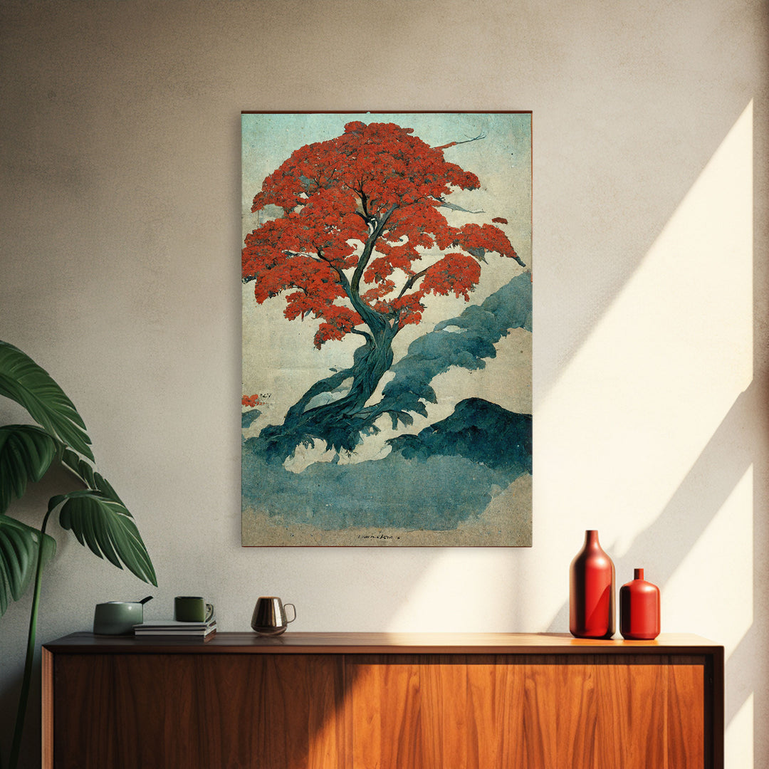 Japanese maple tree, fine art print, poster art, Vintage Japanese style wall art