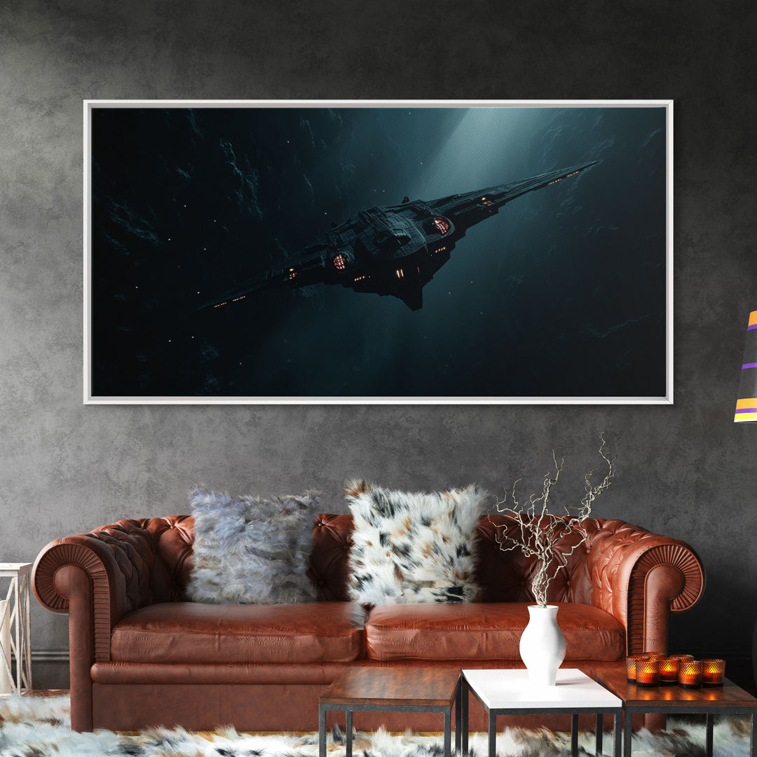 Cool Scifi Wall Art, Scifi Art, Framed Canvas Print, The Space Cruiser, Gull Wing Space Ship, Unique Art, Alien Wall Art