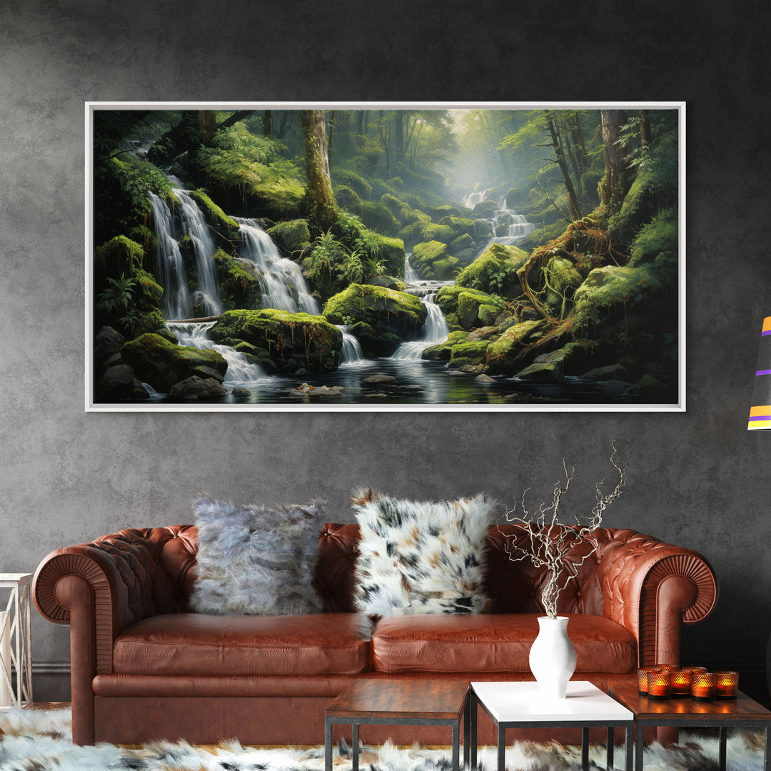 Waterfalls Art, Forest Wall Art, Summer Art, Trees Wall Print, Panoramic Art, Wall Art, Canvas Art, Landscape Art, Farmhouse Wall Decor