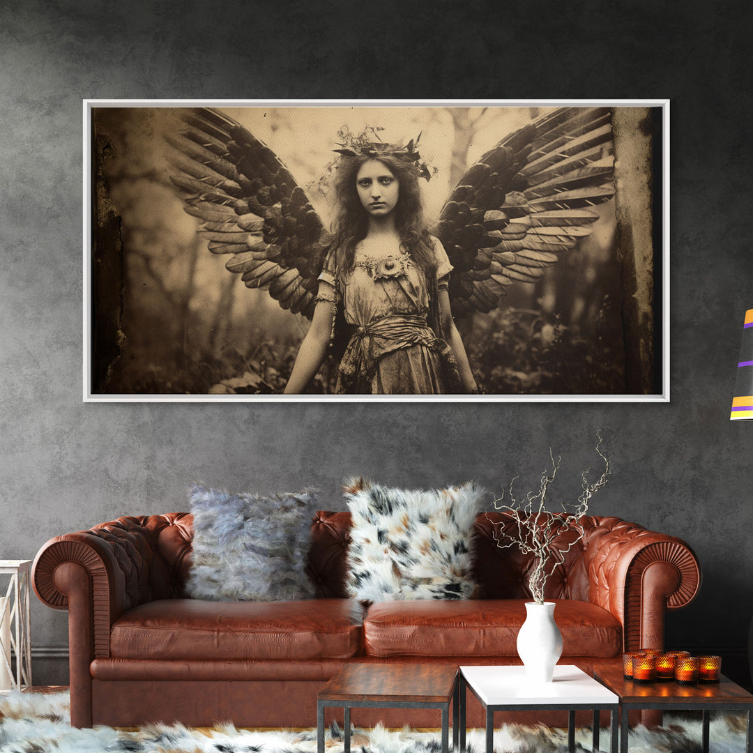 Tintype Photo Of An Angel, Angel Art, Angel Painting, Framed Canvas Print, Guardian Angel, Angel Art Print, Angel Wings, Religious Art