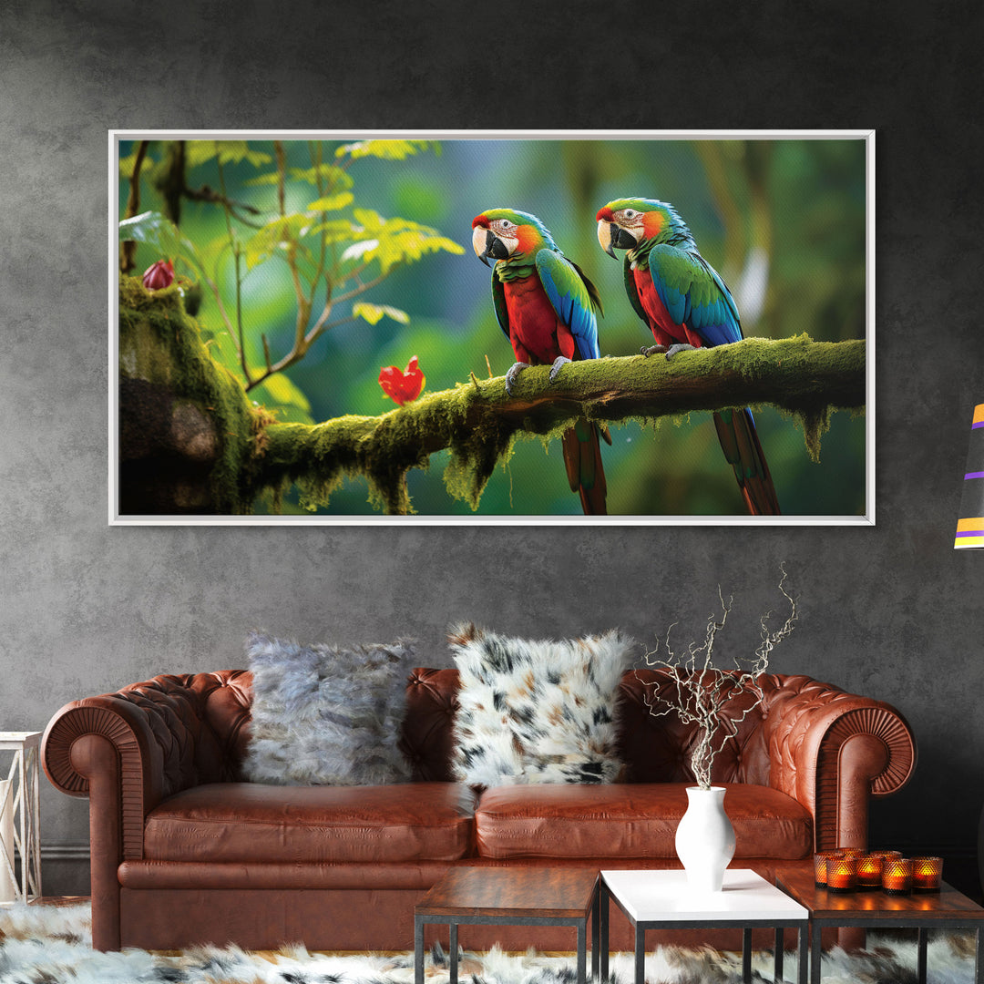 Parrot Painting, Tropical Wall Art, Animal Wall Art, Bird Art Print, Panoramic Art, Wall Art, Canvas Art, Landscape Art, Apartment Wall Art