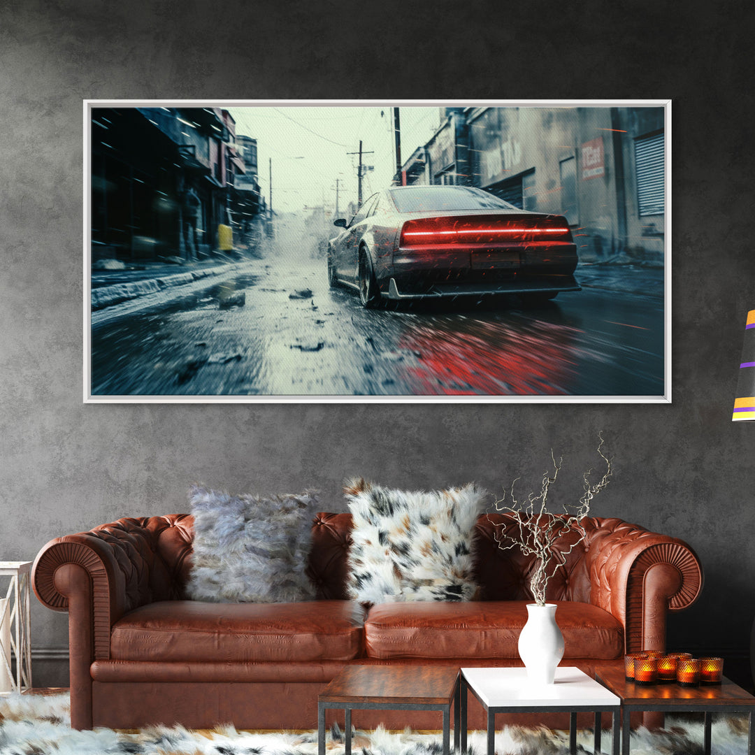 Cool Supercar Art, Framed Canvas Print, Cyberpunk Sportscar Painting, Futuristic Supercar Painting, Man Cave Decor, Gift For Him, Car Guy