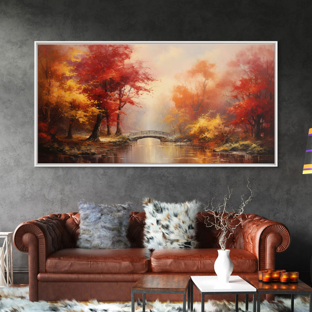 Fall Centerpiece, Beautiful Forest In Early Autumn, Landscape Framed Canvas Print Painting, Wall Art, Wall Decor, Autumn Decor, Farmhouse