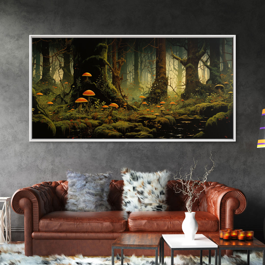 Mushroom Wall Art, Fantasy Forest, Tree Art, Enchanted Forest, Panoramic Art, Wall Art, Canvas Art, Landscape Art, Game Room Decor, Prints