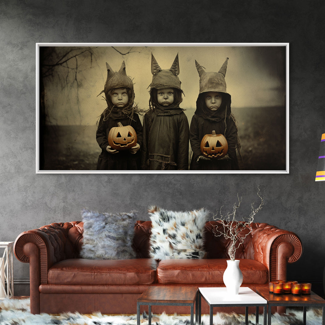 The Little Witches Gothic Victorian Haunted Art, Spooky Halloween Decor, Framed Canvas Print, Halloween Poster, Scary Halloween Wall Art