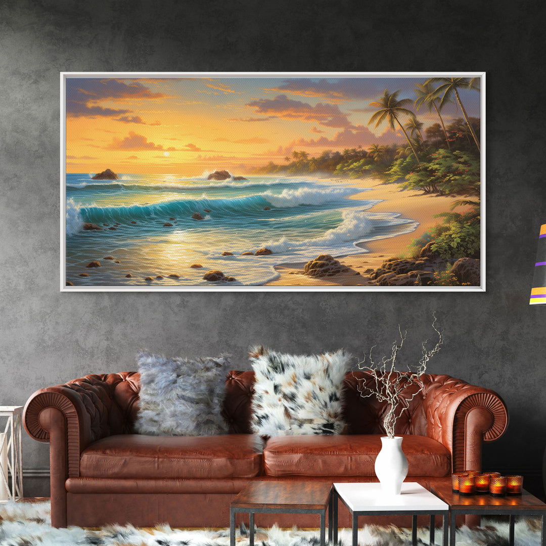 Beach Wall Art, Tropical Art Print, Palm Trees Wall Art, Panoramic Art, Wall Art, Canvas Art, Landscape Art, Landscape Print, Travel Print