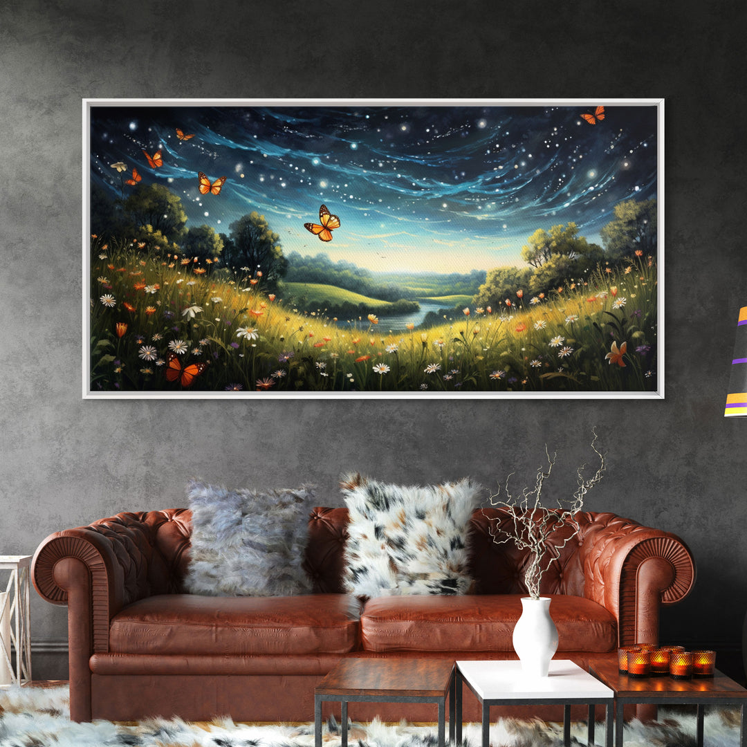 Wildflower Meadow, Wildflower Wall Art, Butterflies Wall Print, Panoramic Art, Wall Art, Canvas Art, Landscape Art, Landscape Print, Office