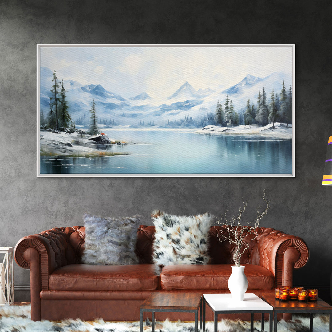 Winter Wall Art, Winter Landscape, Mountain Wall Art, Lake Print, Panoramic Art, Wall Art, Canvas Art, Landscape Art, Office Prints