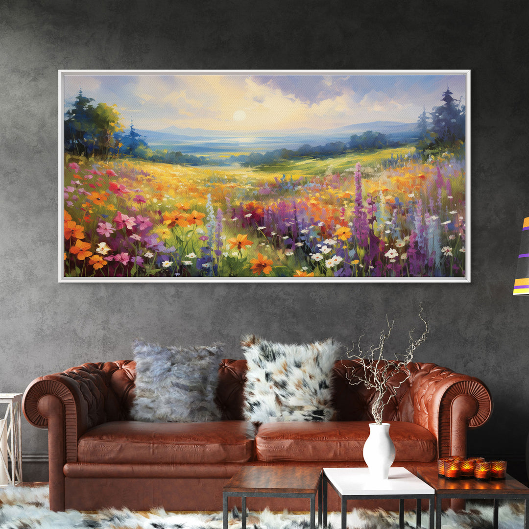 The Meadow, Gallery Wall Art, Framed Canvas Print, Original Oil Painting Reproduction Print, Landscape Art, Guest Room Decor