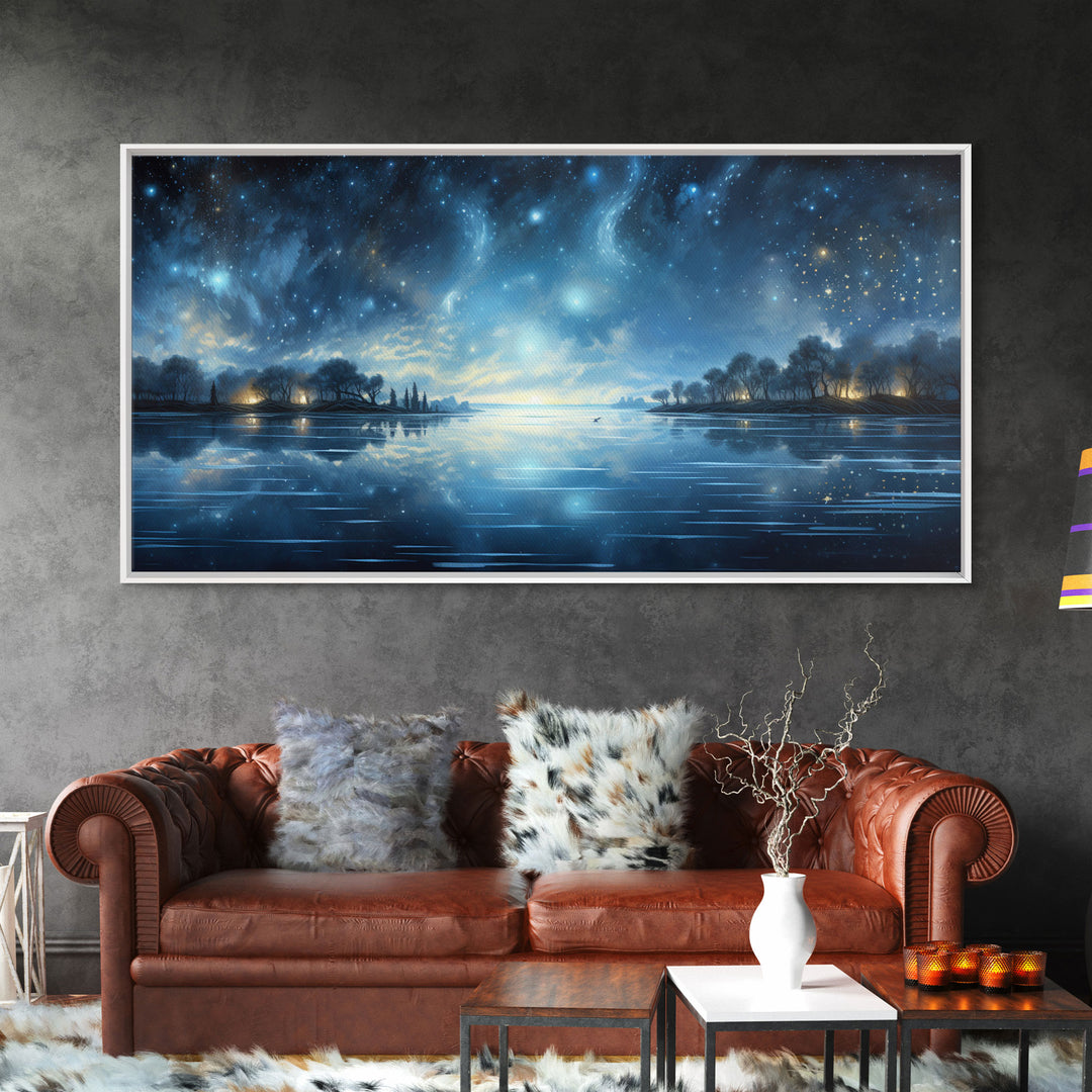 Starry Night Sky, Framed Canvas Print, Beautiful Oil Painting, Minimalist / Boho Style Wall Decor, Cool Wall Art, Unique Gift Idea