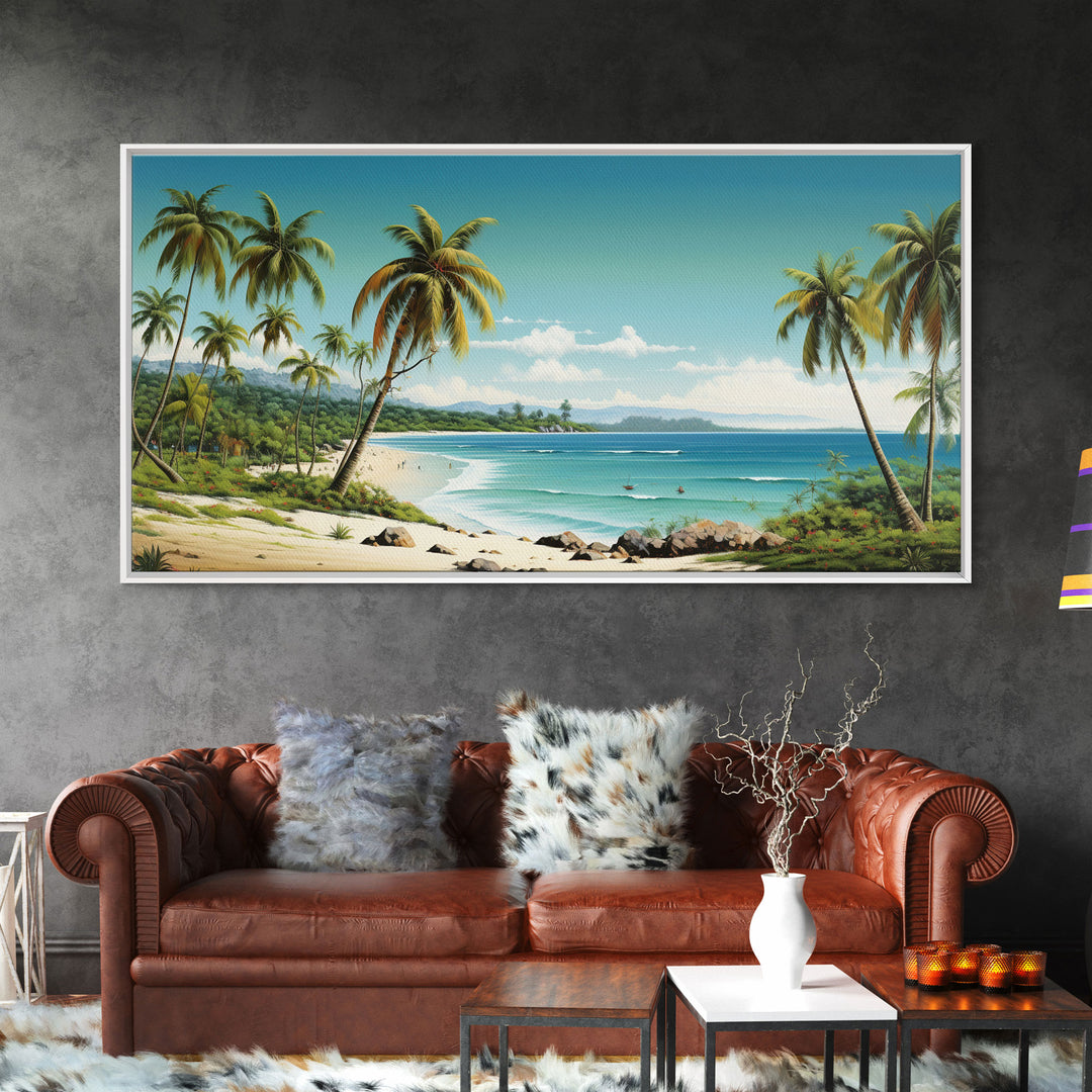 Tropical Wall Art, Palm Tree Wall Art, Beach Wall Art, Panoramic Landscape, Wall Art, Canvas Wall Art, Landscape Art Print, Ocean Wall Art