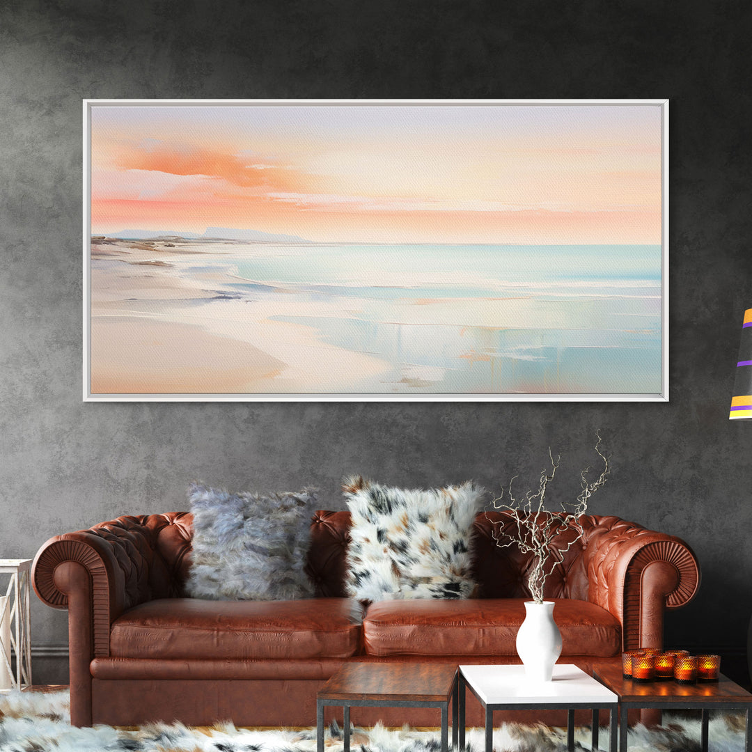 Seascape Art, Beach Art Print, Pink Sky Print, Panoramic Art, Wall Art, Canvas Art, Landscape Art Print, Gift For Couples, Family Home Décor