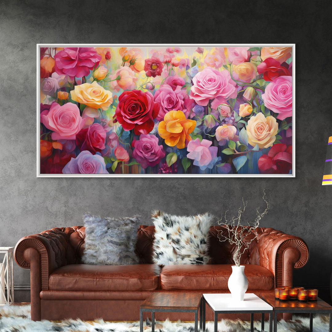 Roses Wall Art, Flowers Wall Print, Vibrant Wall Art, Panoramic Art, Wall Art, Canvas Art, Landscape Art, Birthday Gift, Farmhouse Wall Art