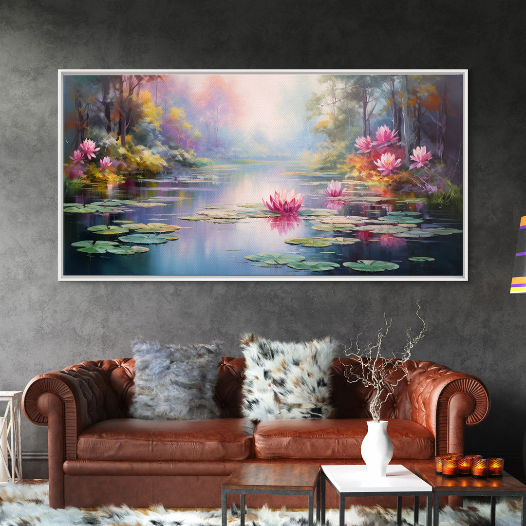 Pond Art, Lake Wall Print, Fantasy Wall Art, Water Lilies Wall Art, Panoramic Art, Wall Art, Canvas Art, Landscape Art, Friendship Gift