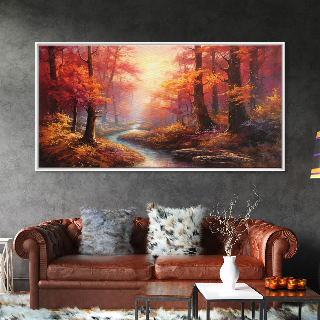 Sunset Wall Art, Forest Wall Art, Autumn Art, River Art, Panoramic Art, Wall Art, Canvas Art, Landscape Art, Couples Gift, Farmhouse Decor