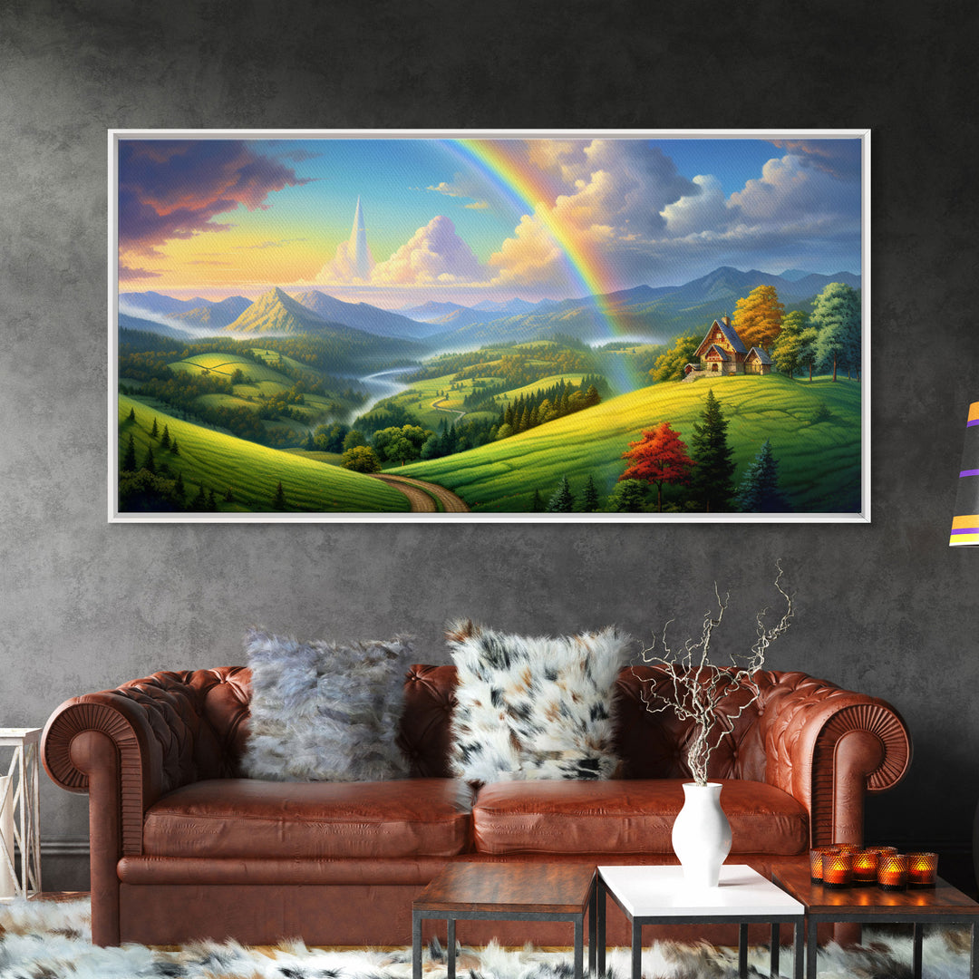 Rainbow Wall Decor, Fantasy Art, Mountains Wall Art, Panoramic Art, Wall Art, Canvas Art, Landscape Art, Appreciation Gift, College Dorm Art