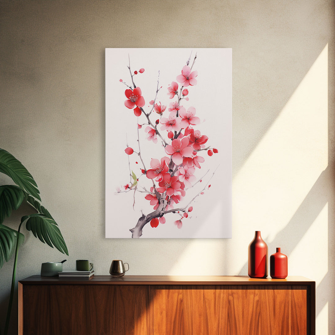 Cherry Blossom, Pink Flowers, Floral Wall Art, Nature Art, Canvas Print, Wall Art, Vertical Art, Housewarming Gift, Country Home Wall Art