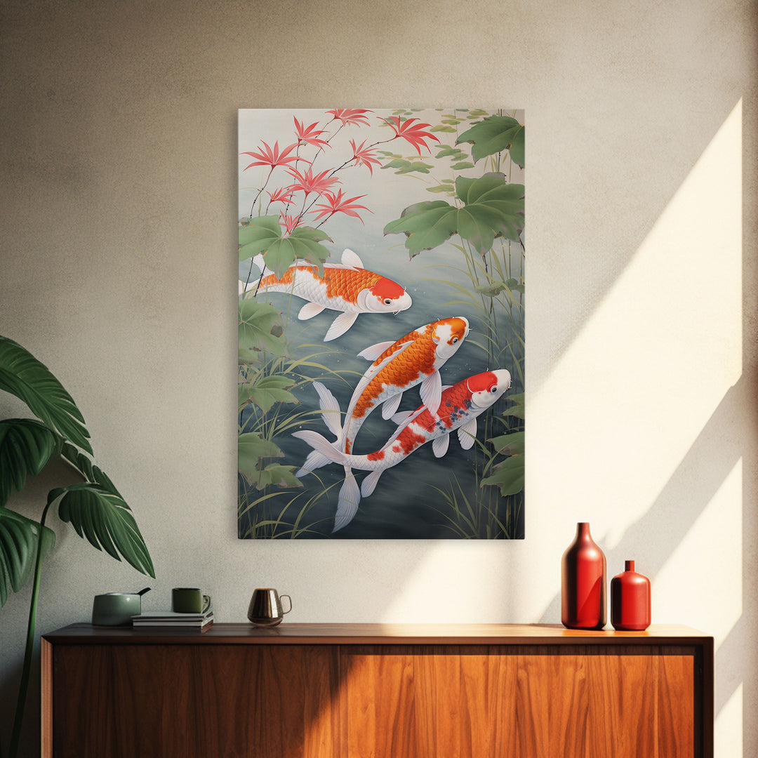 Fish Painting, Zen Wall Art, Koi Fish Wall Art, Fish Wall Art, Canvas Print, Wall Art, Vertical Art, Southern Decor, Office Wall Decor