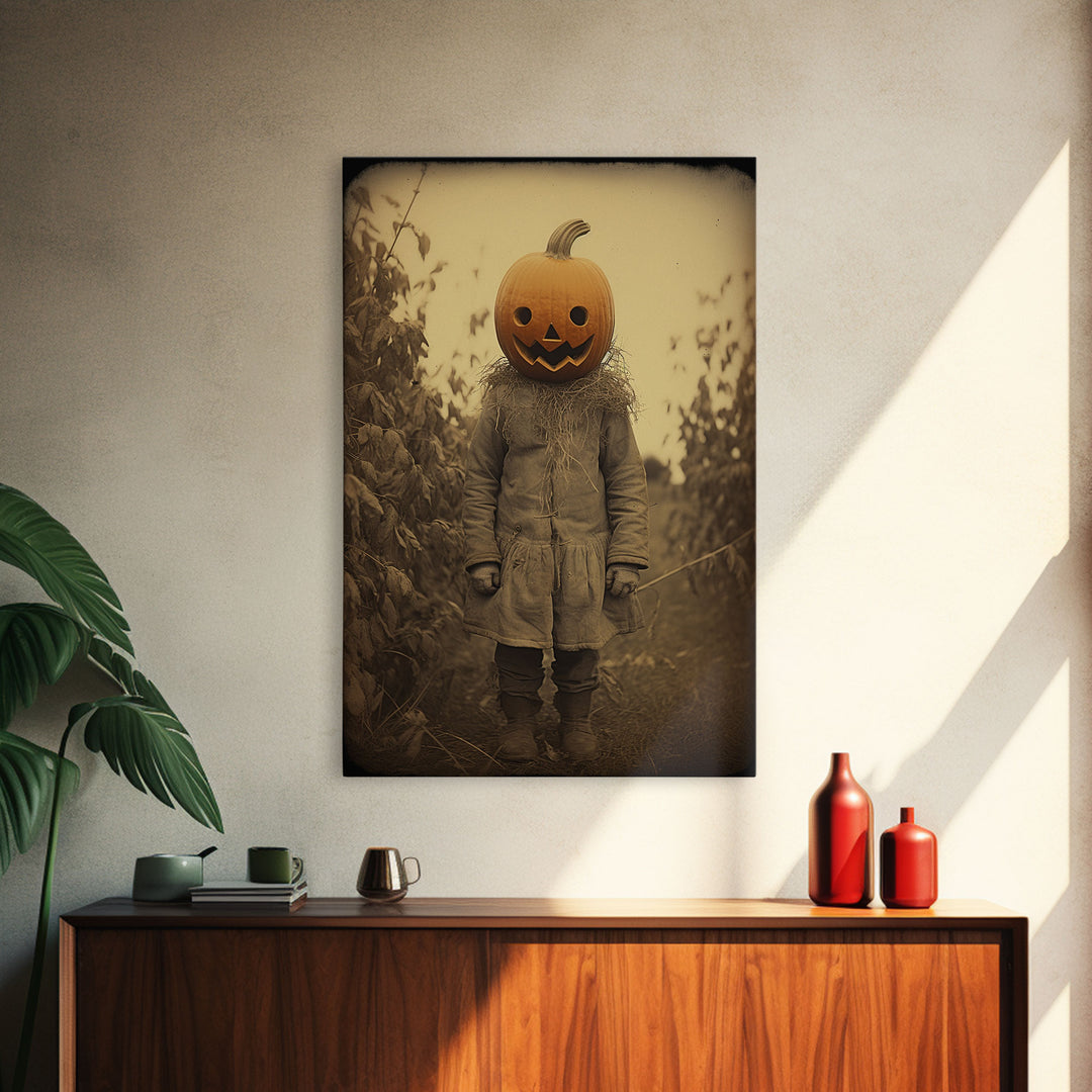 The Jack O' Lantern, Cursed Halloween Art, Spooky Decor, Creepy Wall Art, Framed Canvas Print, Jumpscare Halloween Art