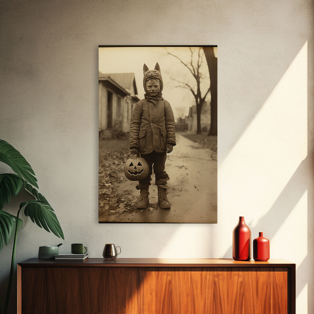 Trick Or Treater, Cool Halloween Art, Framed Canvas Print, Photography Print, Halloween Canvas Art, 1800s Halloween Art