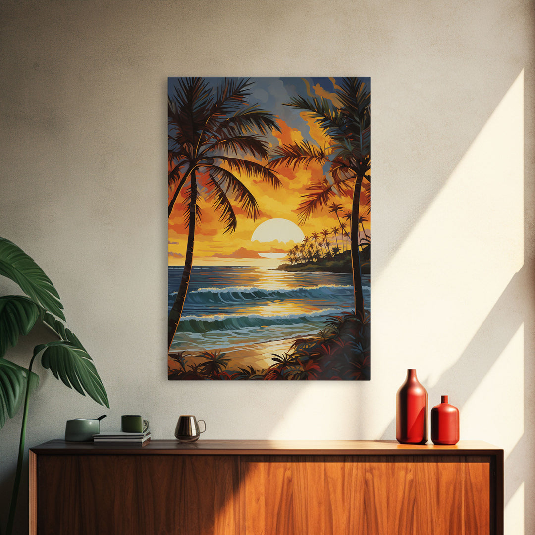 Beach Wall Print, Tropical Wall Art, Sunrise Wall Art, Canvas Print, Wall Art, Vertical Print, Entryway Prints, Dorm Room Art, Office Decor