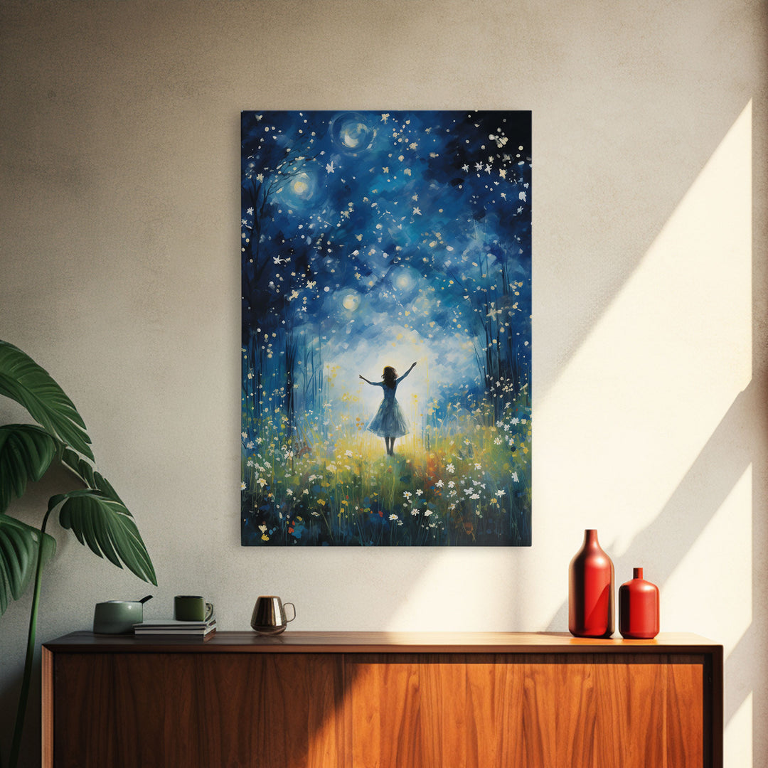 Firefly Art, Fantasy Art, Girl In Forest, Teen Girl Room Decor, Canvas Print, Wall Art, Vertical Print, Unique Wall Decor, Engagement Gift