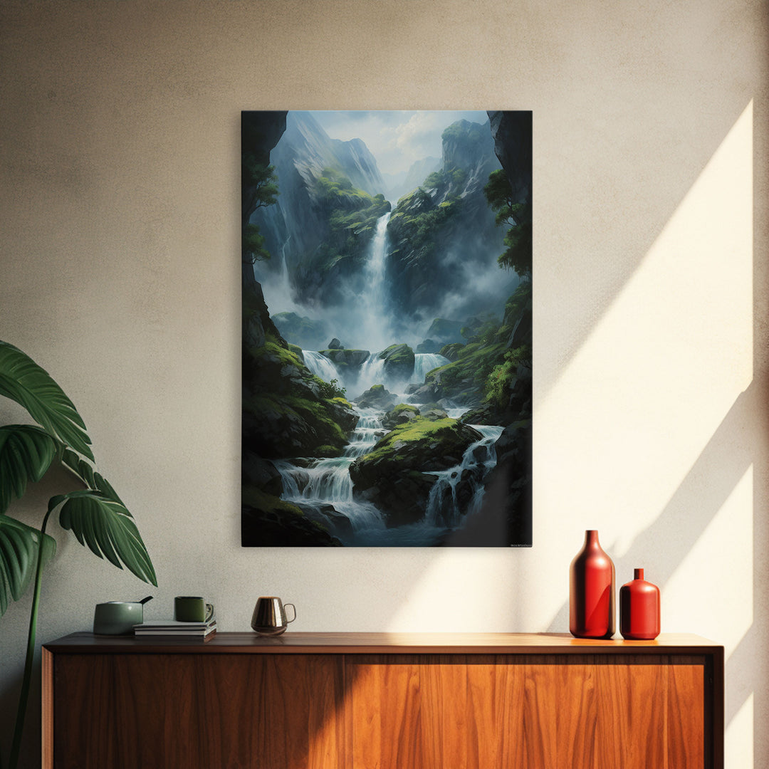 Waterfalls Wall Print, Forest Wall Art, Landscape Print, Canvas Print, Wall Art, Vertical Art, Nature Lover Gift, College Dorm Decor