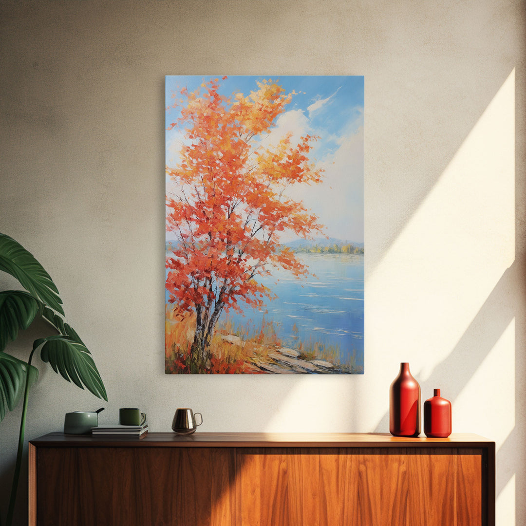 River Wall Art, Fall Art, Trees Wall Art, Landscape Art, Sunset Wall Art, Canvas Print, Wall Art, Vertical Art, Home Wall Decor, Office Art