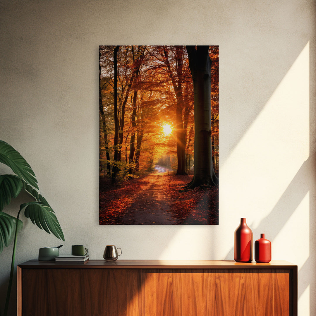 Fall Forest Art, Trees Art Print, Nature Wall Art, Sunset Art, Canvas Print, Wall Art, Vertical Art, Dining Room Prints, Hostess Gift